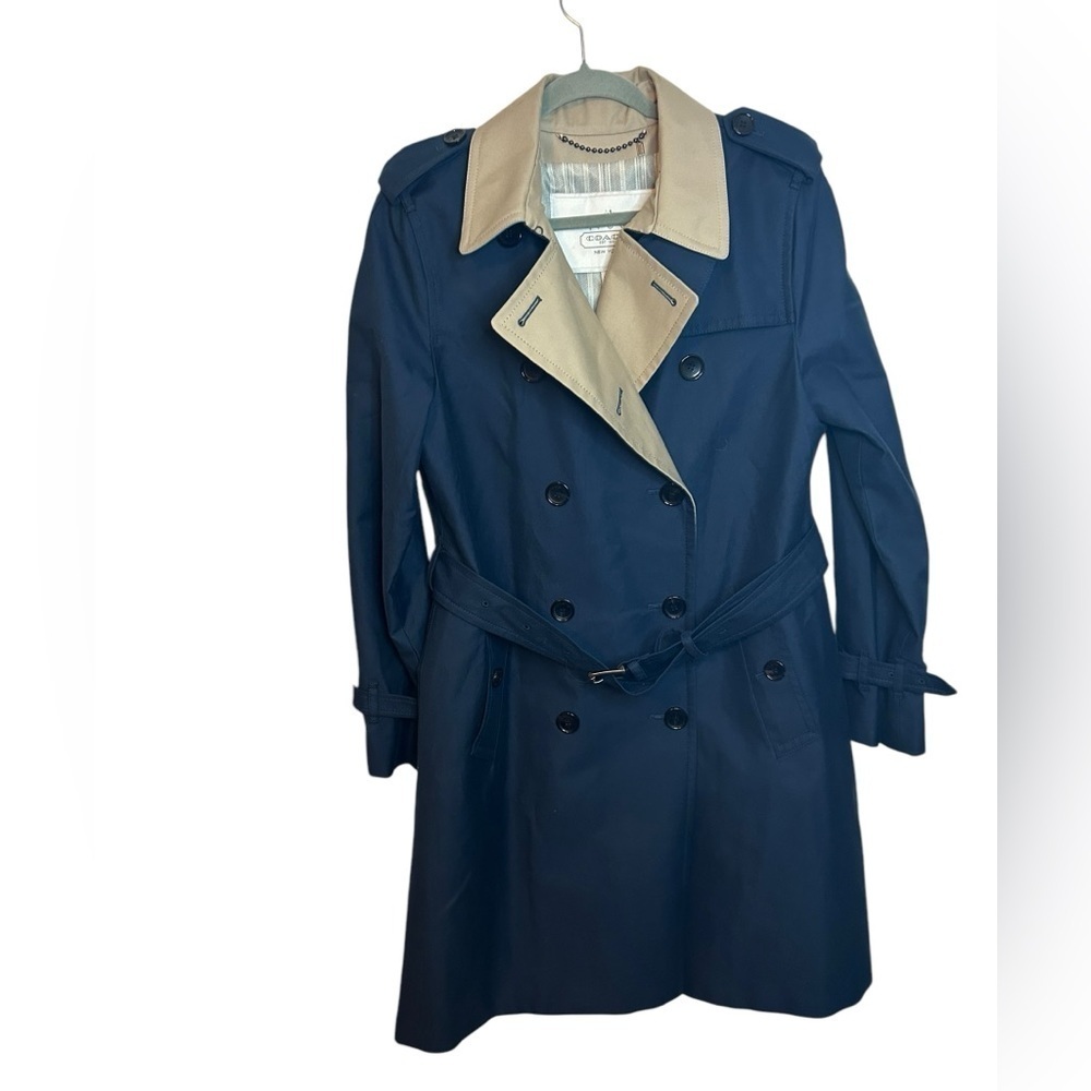 Coach Navy Blue Double Breasted Preppy Trench Coat